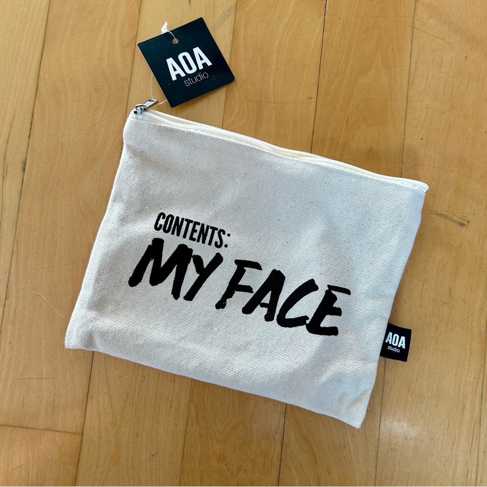 AOA Studio “Contents: My Face” Canvas Travel, Meke-Up Bag Pouch, Cream, Black